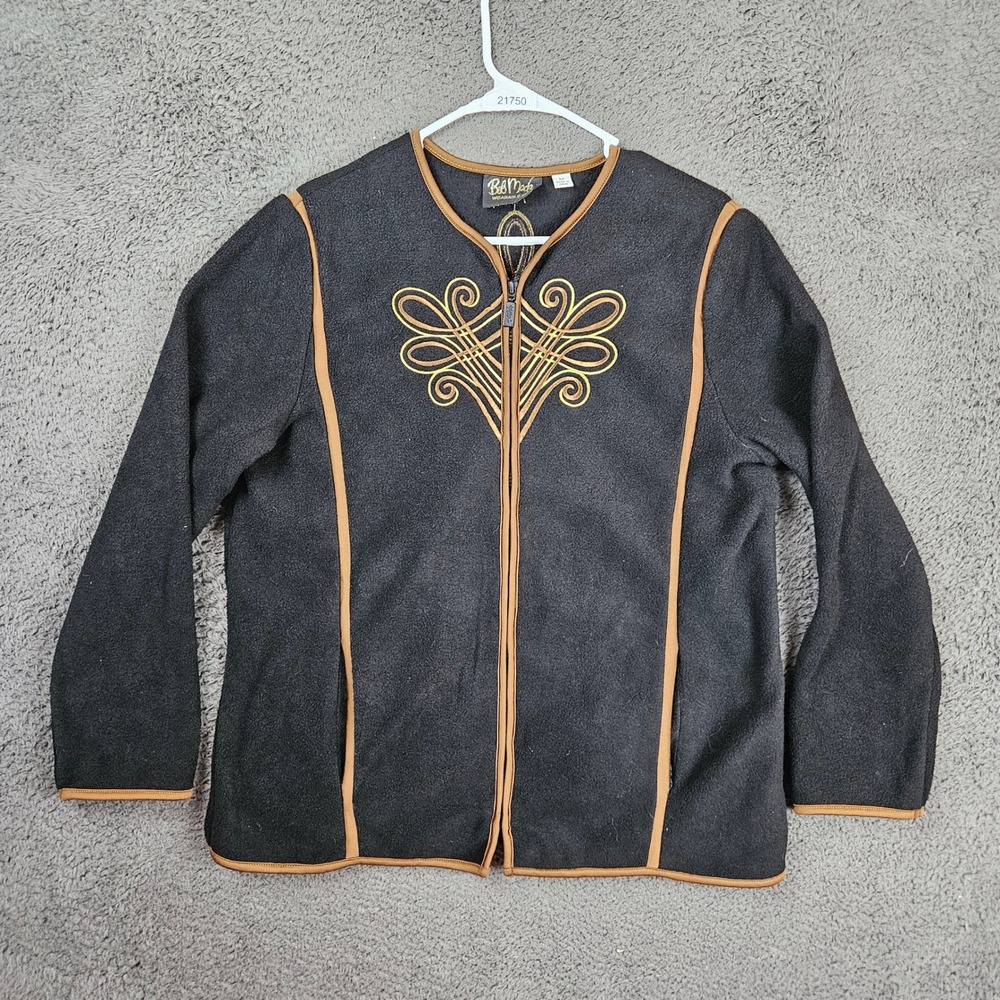 Bob Mackie Wearable Art Womens M Black Fleece Embroidered Full Zip Jacket